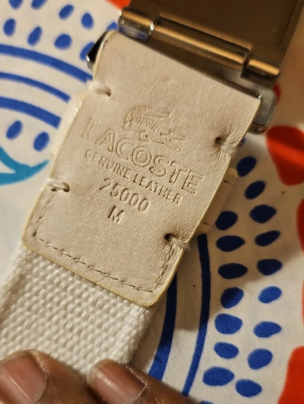 Lacoste White Textile Belt with Silver Croc Buckle